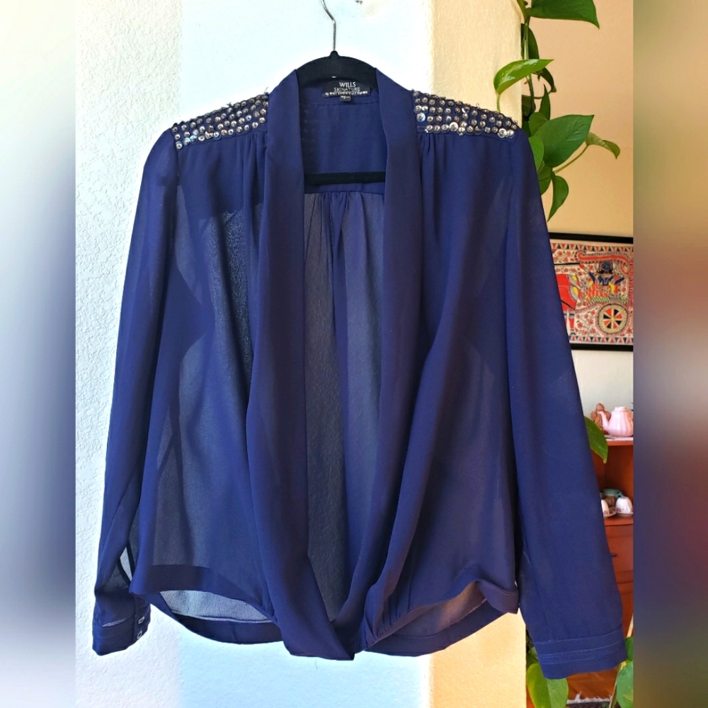 Wills Signature, L, Dark Blue Womens Blouse